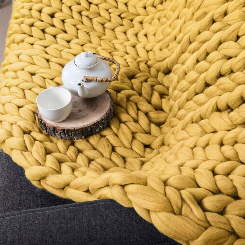 Plaid Jaune – 100 % Coton à Grosse Maille - vue 2 | Aolina