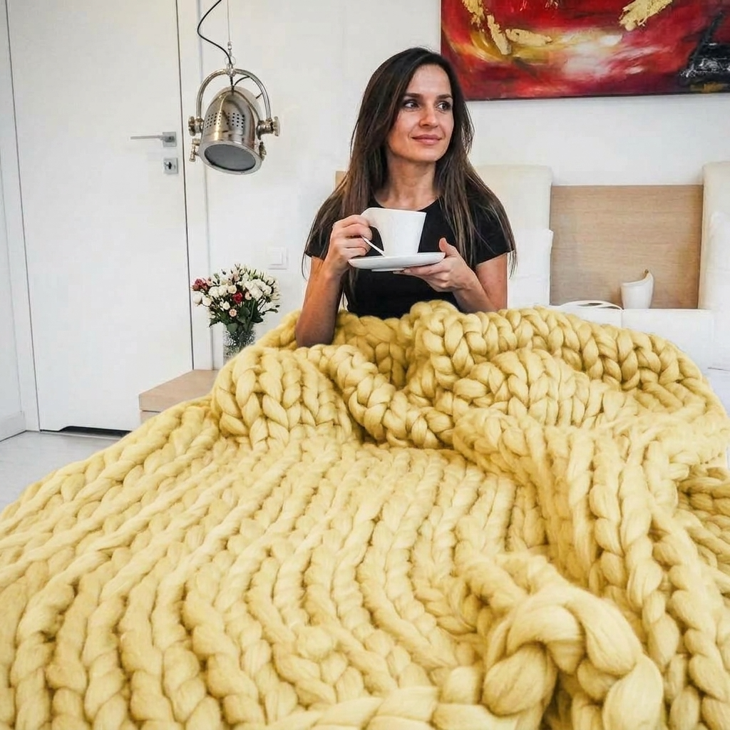 Plaid Jaune – 100 % Coton à Grosse Maille - vue 3 | Aolina