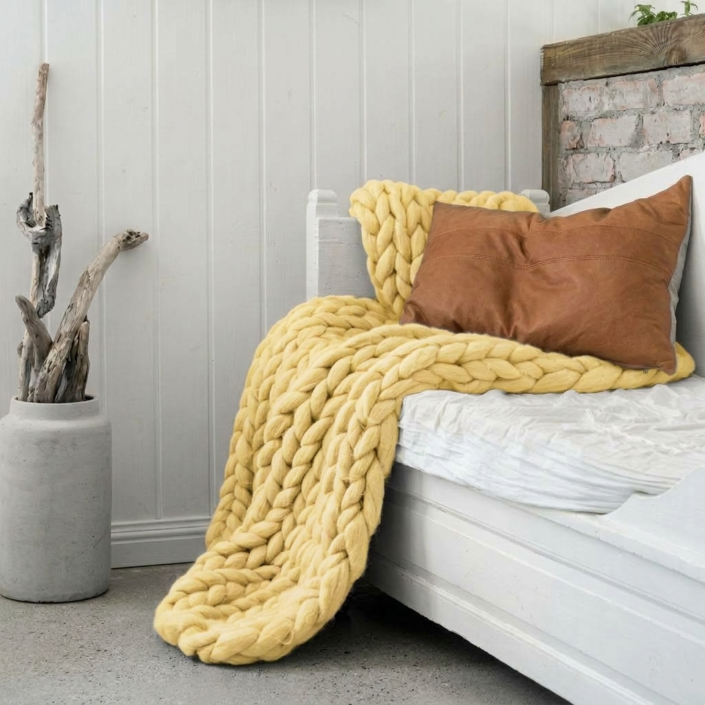 Plaid Jaune – 100 % Coton à Grosse Maille - vue 4 | Aolina