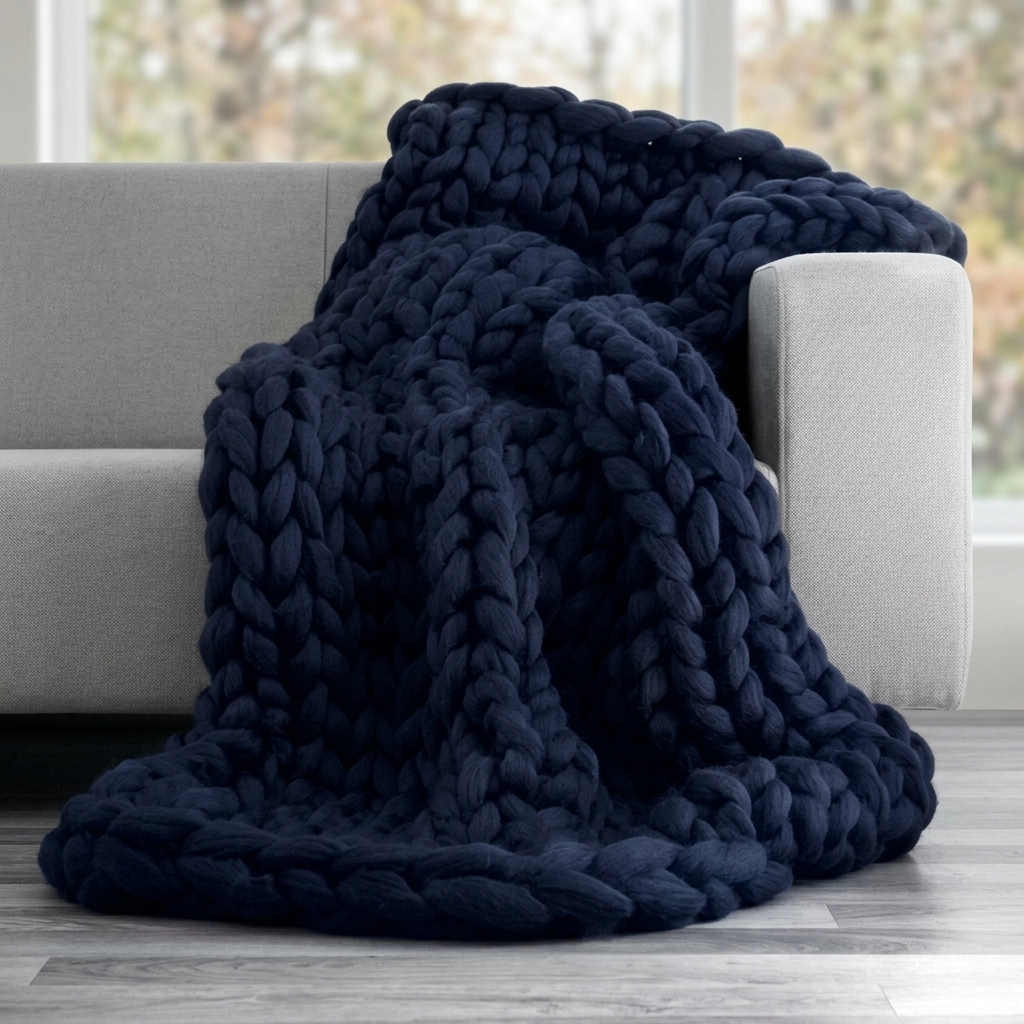 Plaid Marine – 100 % Coton à Grosse Maille - vue 1 | Aolina