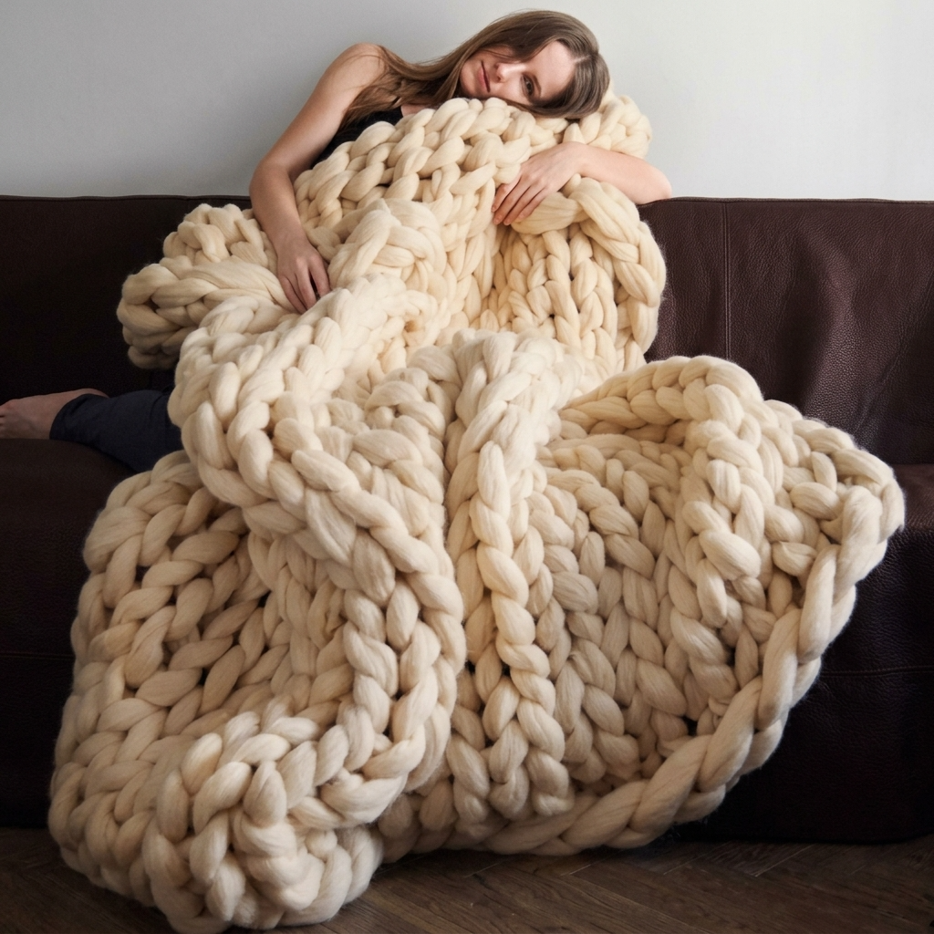 Plaid Beige – 100 % Coton à Grosse Maille - vue 1 | Aolina