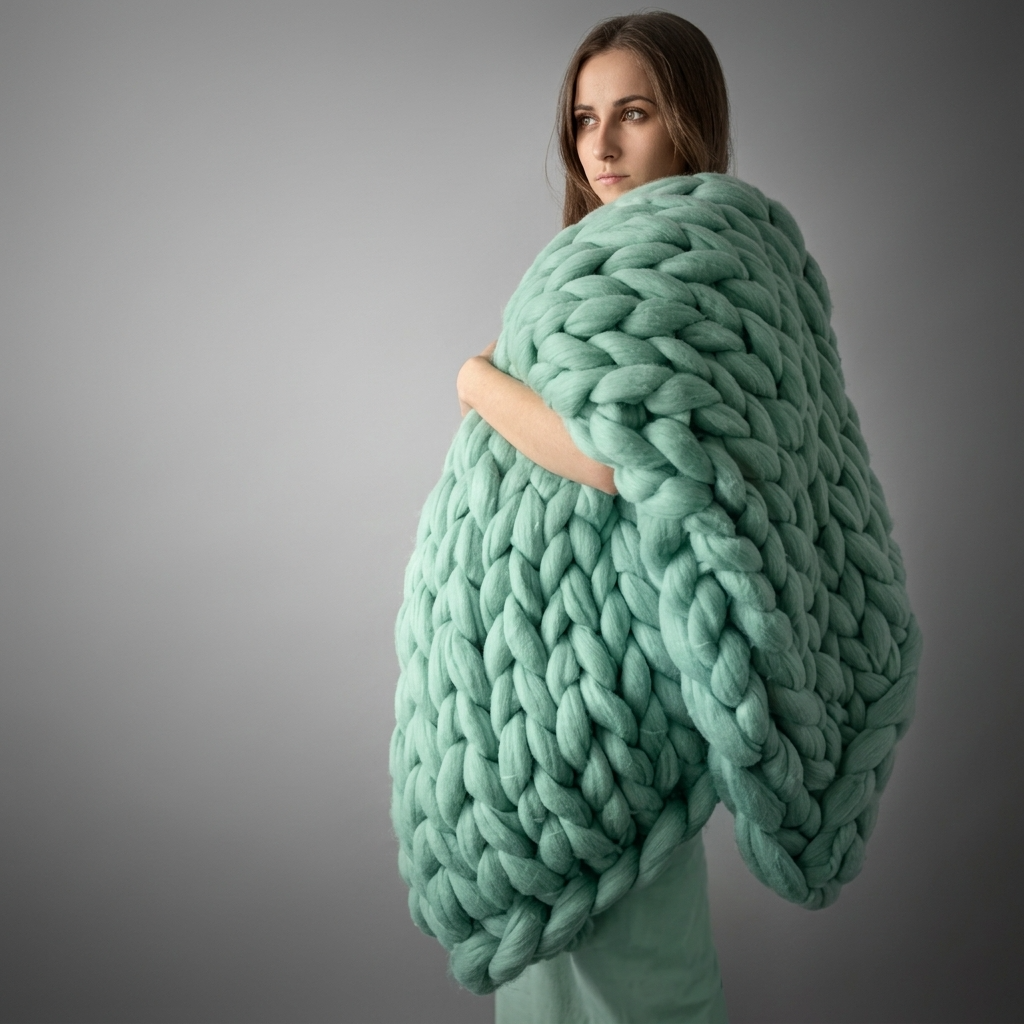 Plaid Vert – 100 % Coton à Grosse Maille - vue 4 | Aolina