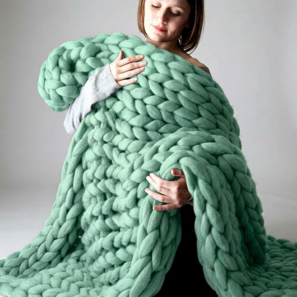 Plaid Vert – 100 % Coton à Grosse Maille - vue 1 | Aolina