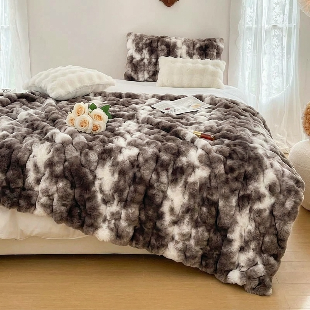 Plaid Marbré – Fausse Fourrure Moelleuse Double Face - vue 3 | Aolina