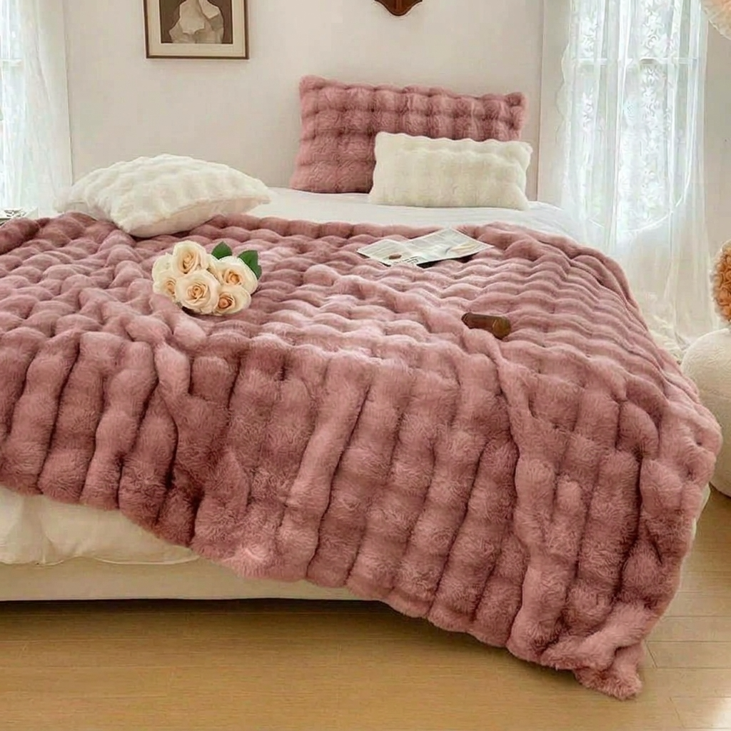 Plaid Rose – Fausse Fourrure Moelleuse Double Face - vue 2 | Aolina