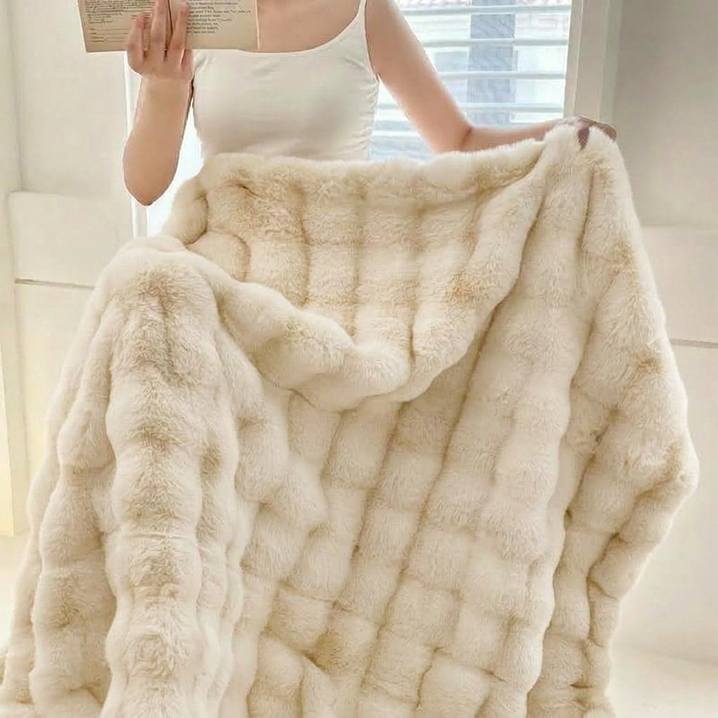 Plaid Blanc – Fausse Fourrure Moelleuse Double Face - vue 4 | Aolina