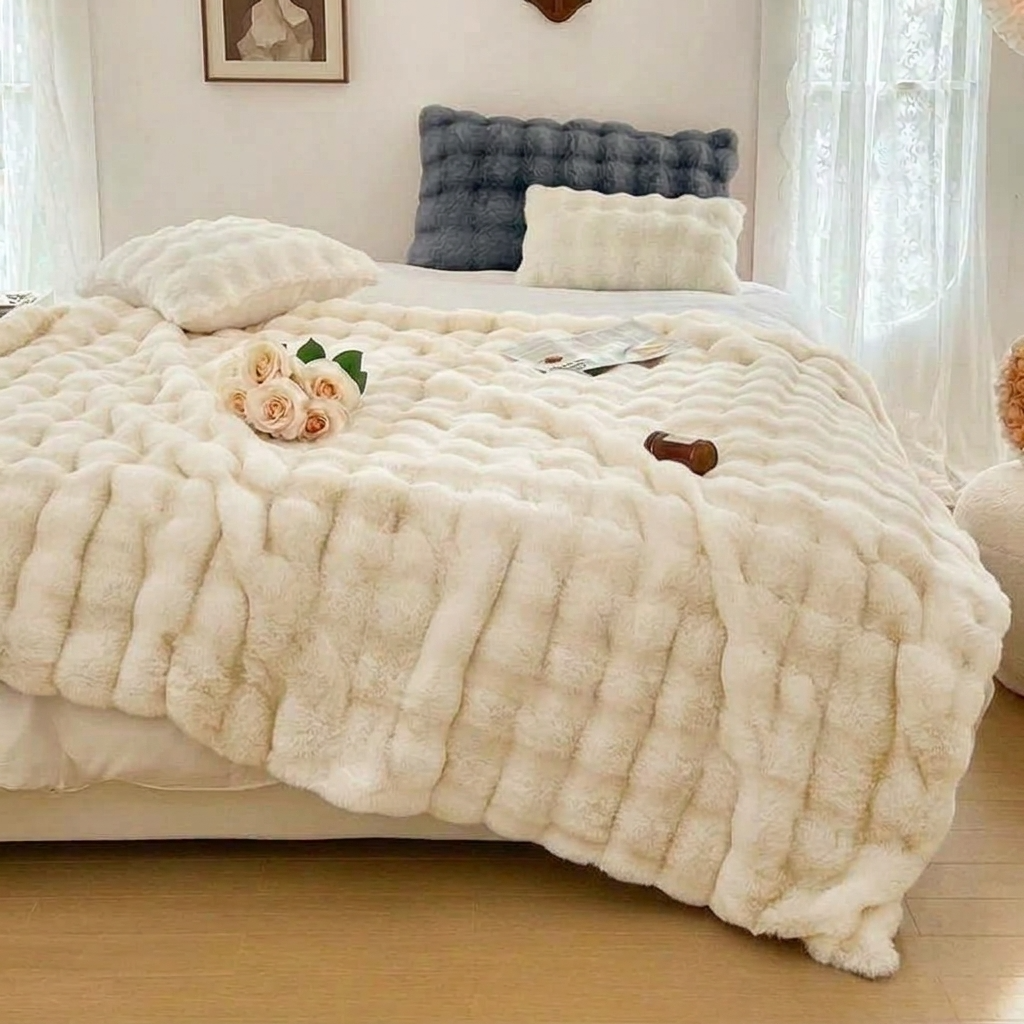Plaid Blanc – Fausse Fourrure Moelleuse Double Face - vue 3 | Aolina