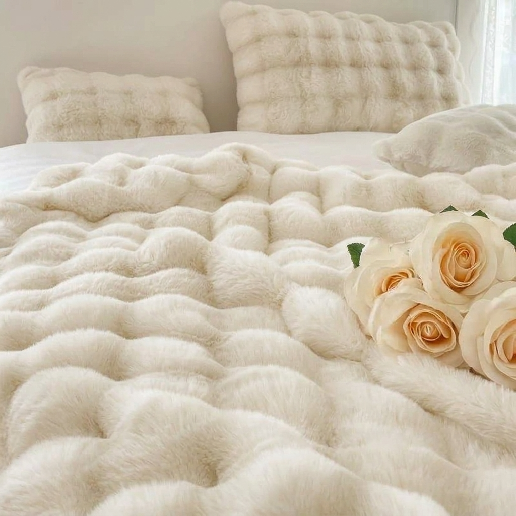 Plaid Blanc – Fausse Fourrure Moelleuse Double Face - vue 5 | Aolina