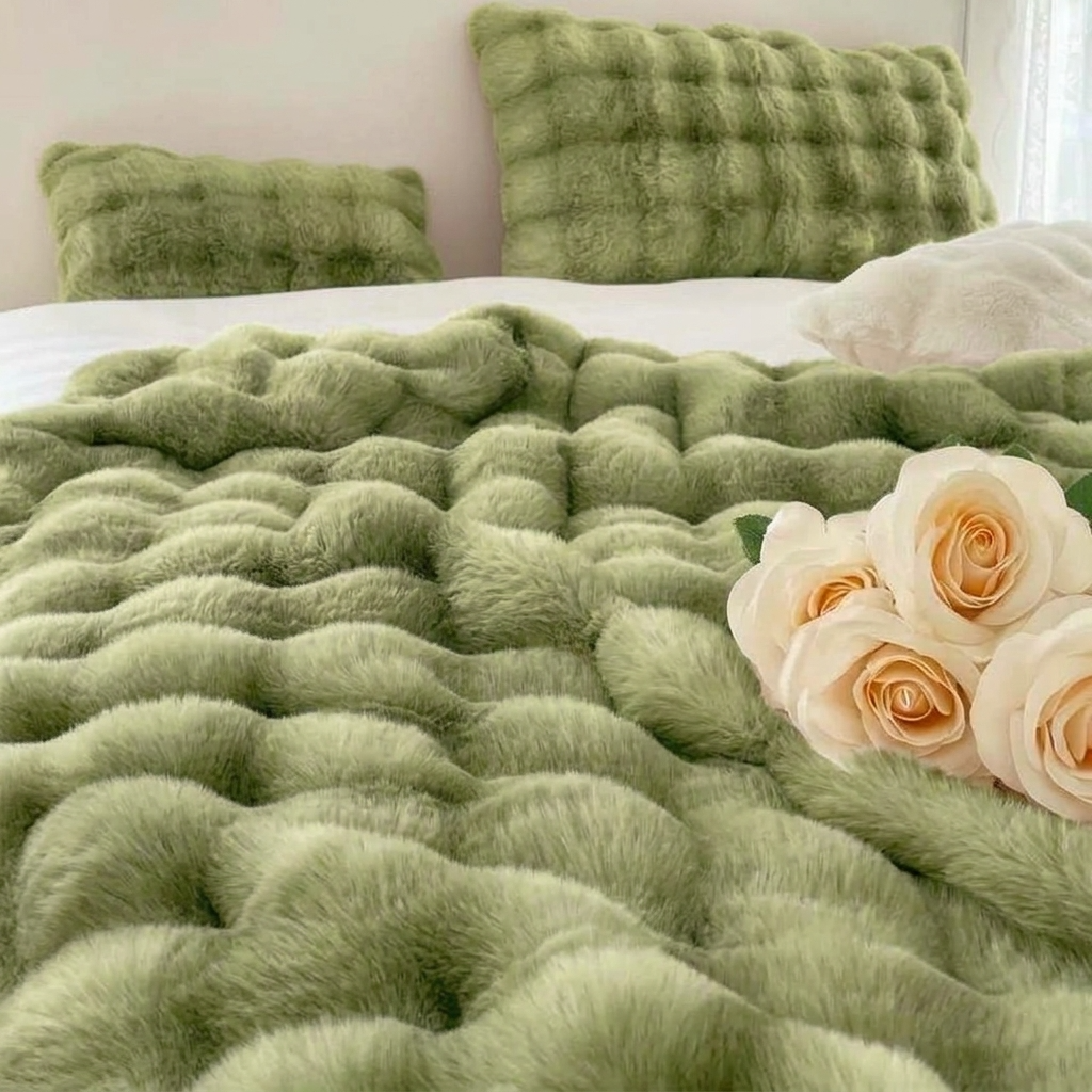 Plaid Vert – Fausse Fourrure Moelleuse Double Face - vue 5 | Aolina