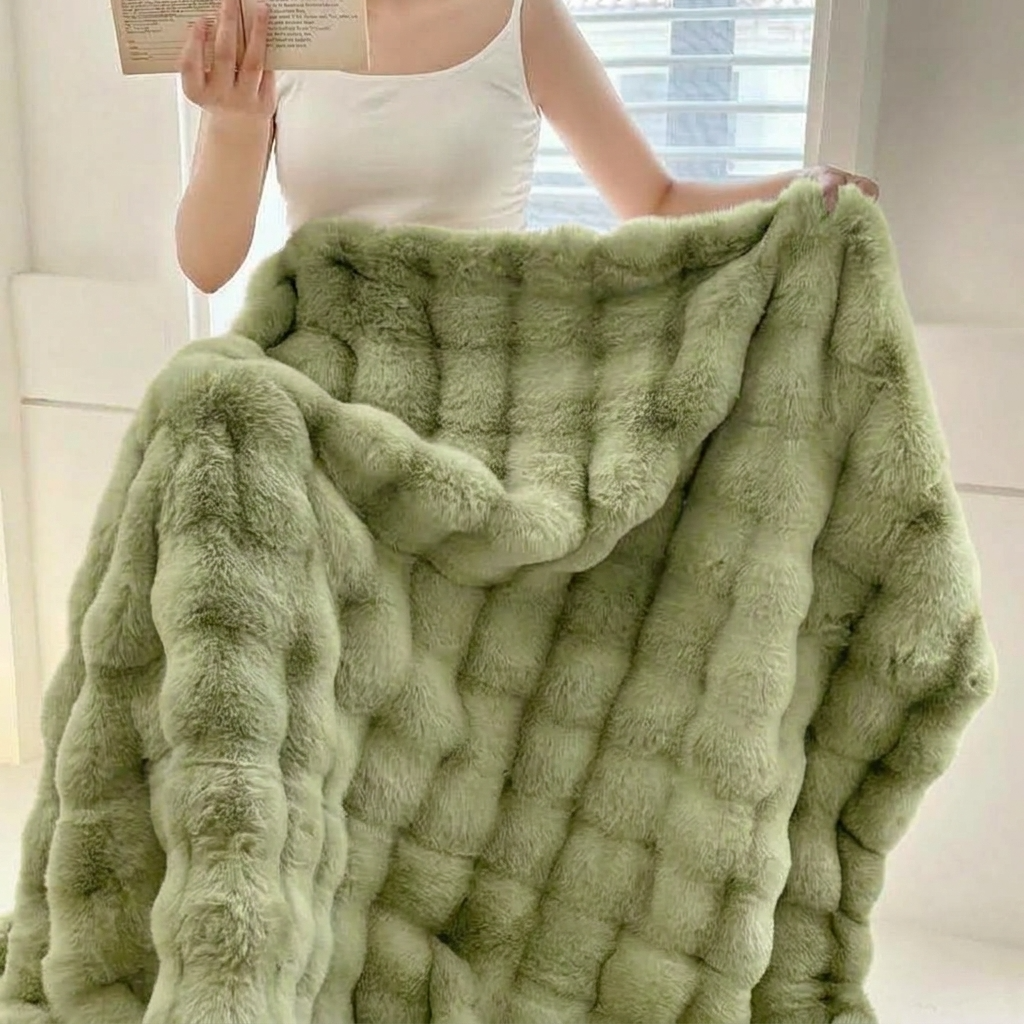 Plaid Vert – Fausse Fourrure Moelleuse Double Face - vue 3 | Aolina