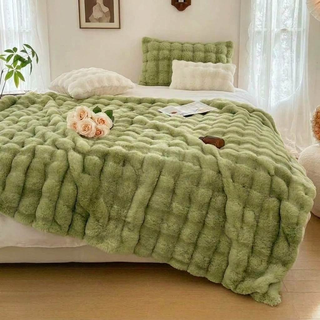Plaid Vert – Fausse Fourrure Moelleuse Double Face - vue 2 | Aolina