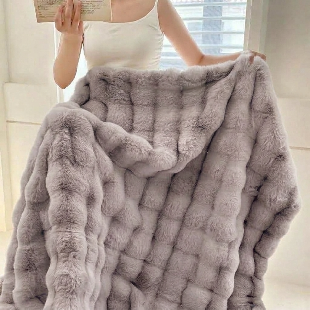 Plaid Gris – Fausse Fourrure Moelleuse Double Face - vue 2 | Aolina