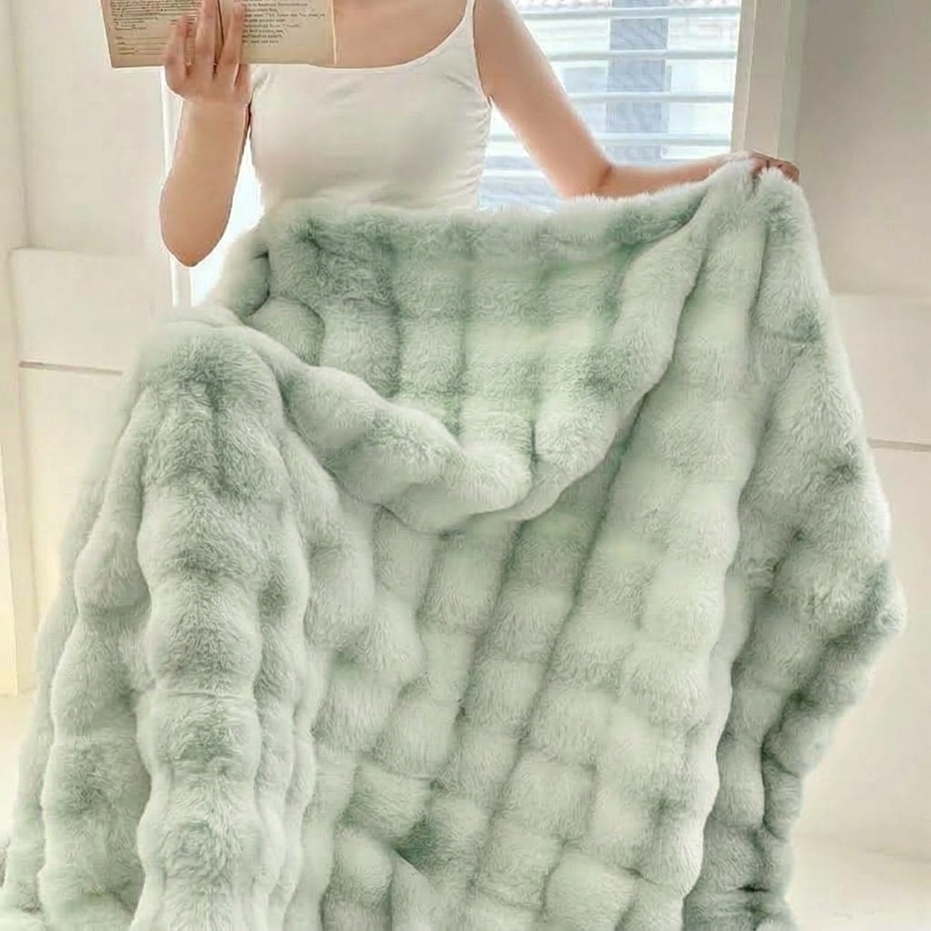 Plaid Menthe – Fausse Fourrure Moelleuse Double Face - vue 4 | Aolina