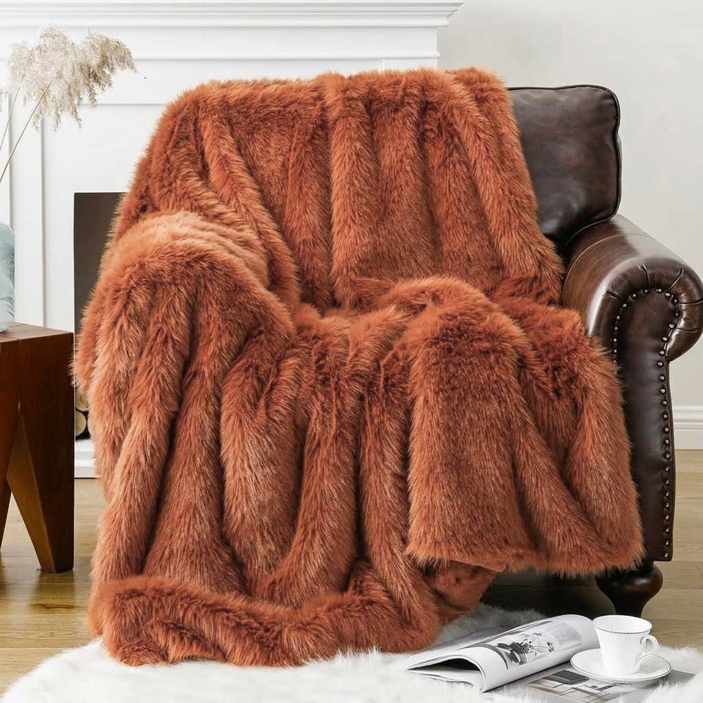 Plaid Terracotta – Fausse Fourrure Douce à Poils Longs - vue 5 | Aolina