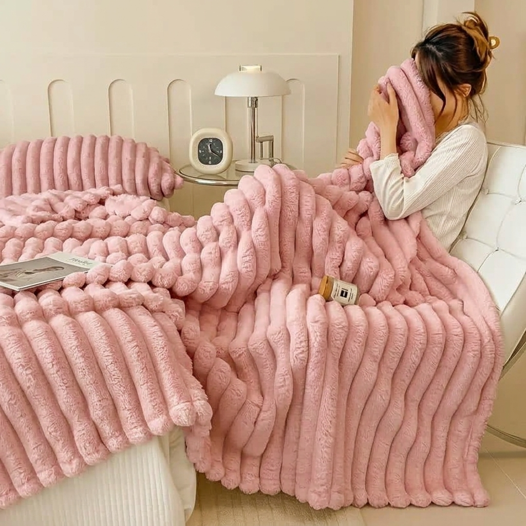 Plaid Rose – Fausse Fourrure Côtelée Douce et Épaisse - vue 2 | Aolina