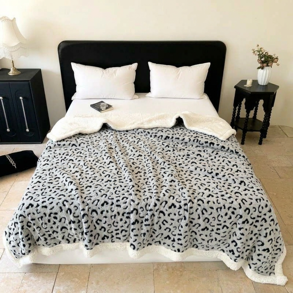 Plaid Léopard Doux Double Face – Gris
