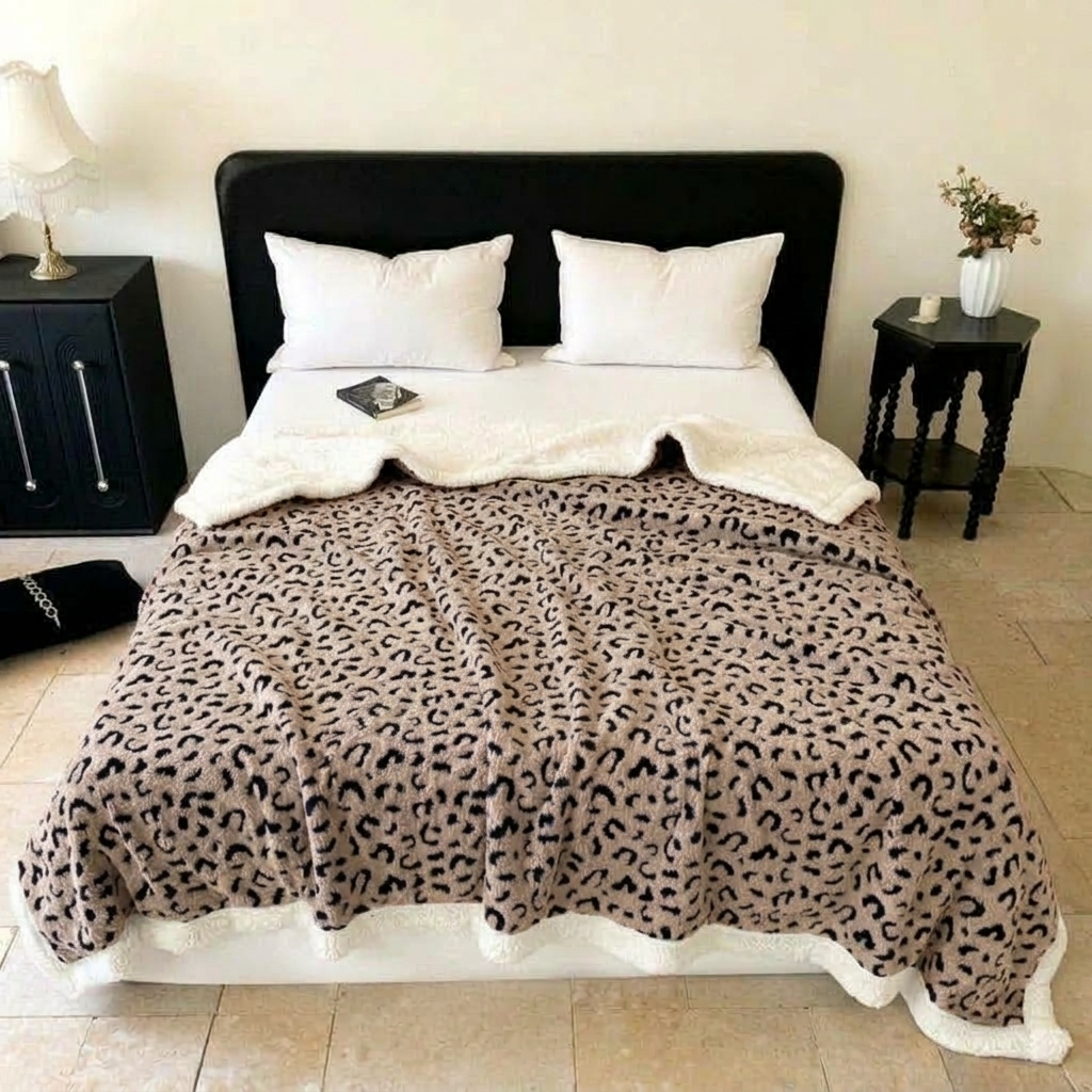 Plaid Léopard Doux Double Face – Taupe