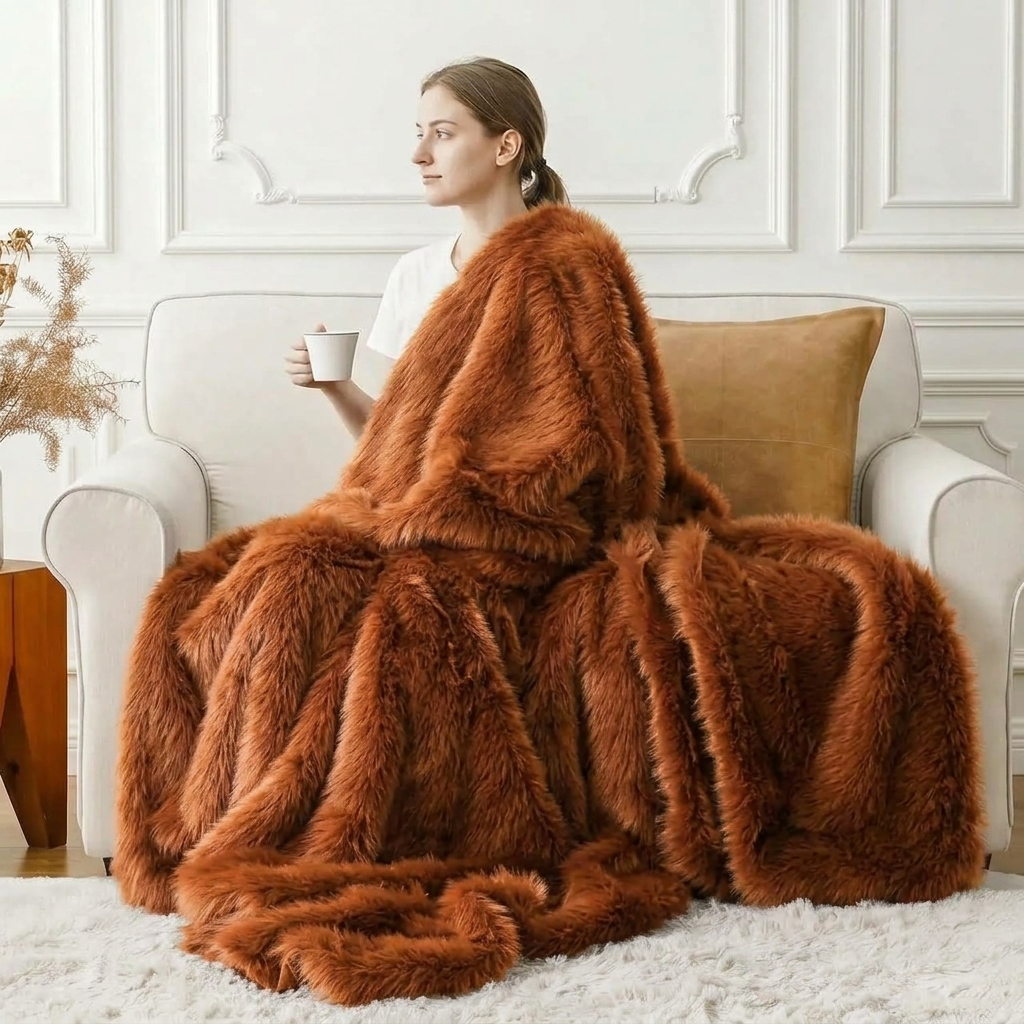 Plaid Terracotta – Fausse Fourrure Douce à Poils Longs - vue 3 | Aolina