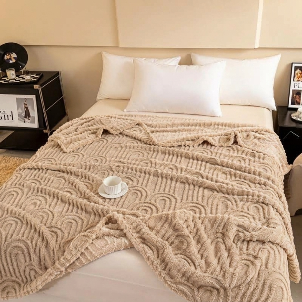 Plaid Beige – Polaire Douce à Motif Jacquard en Relief - vue 5 | Aolina